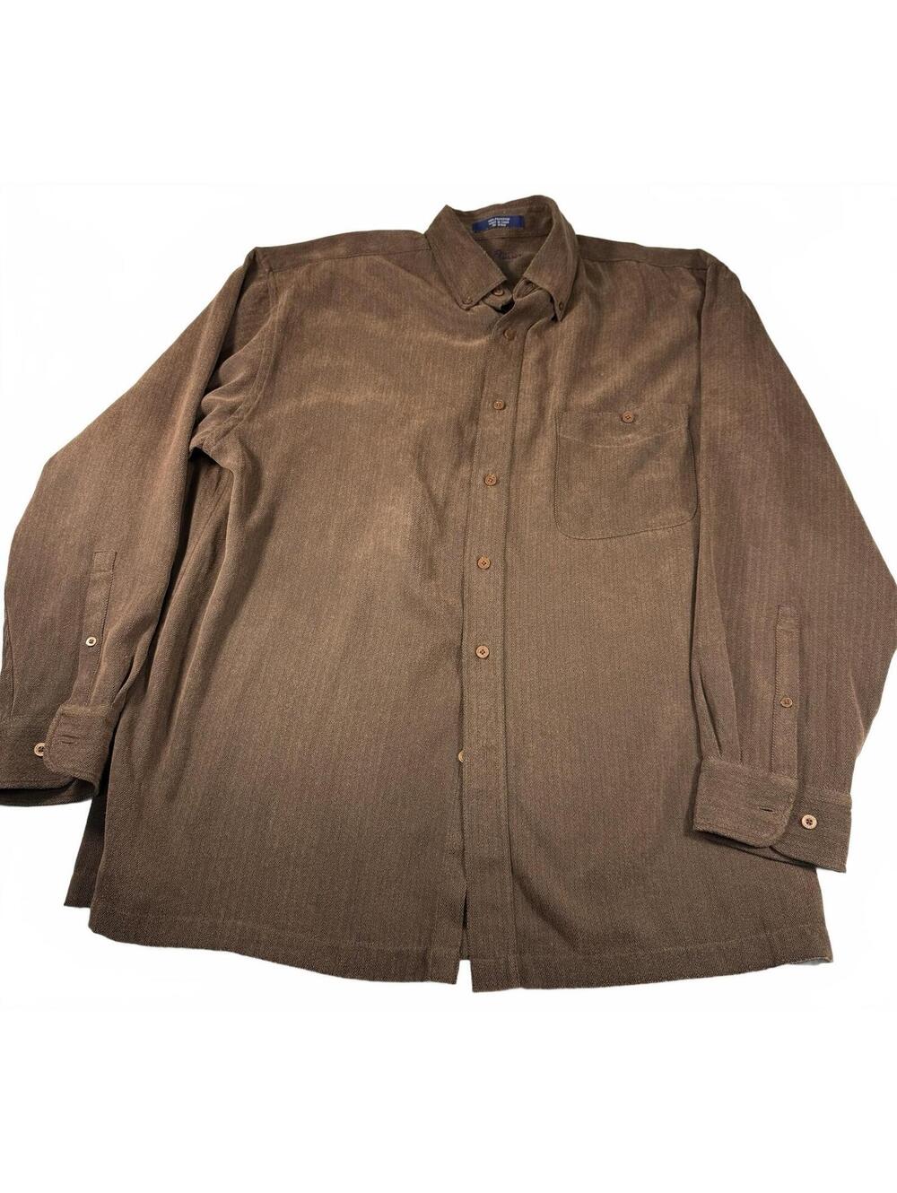Alan Flusser Men's Brown Button-down Shirt Size Large